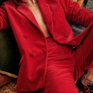 Sezane Dan Trousers in Red Velvet